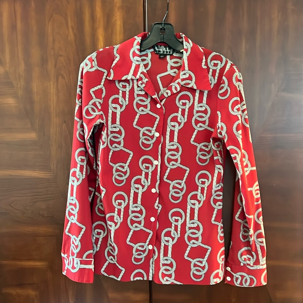 Vintage Nicole Miller Couture Red Chain Pattern
Blouse